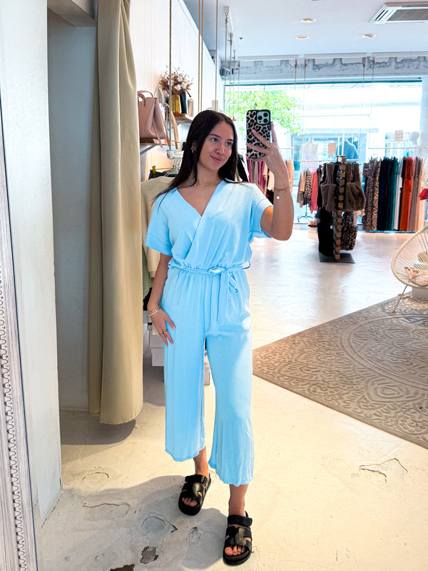Jumpsuit mit Gürtel Hellblau