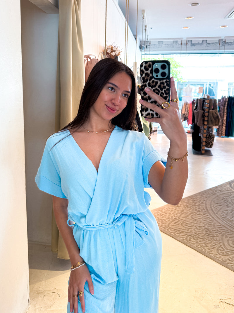 Jumpsuit mit Gürtel Hellblau