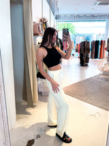 Stoffhose gestreift Weiß/Gelb