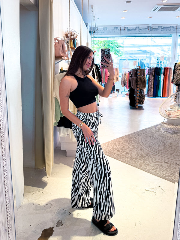 Elastische Stoffhose mit Zebramuster