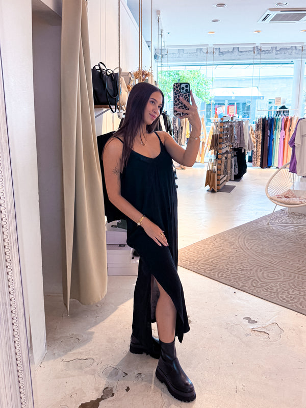 Dünnes Maxikleid mit V-Ausschnitt schwarz