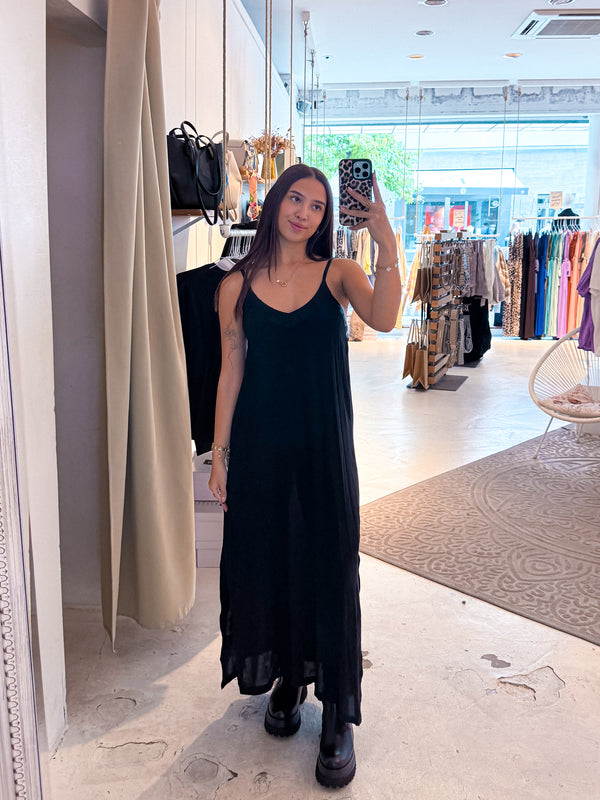 Dünnes Maxikleid mit V-Ausschnitt schwarz