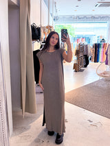 Maxikleid Glitzer mit Schlitz Taupe