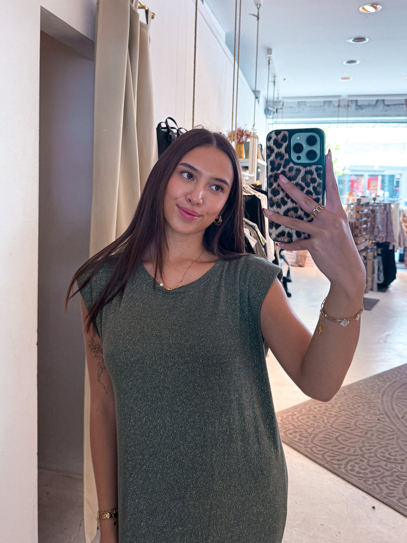 Maxikleid Glitzer mit Schlitz Olive