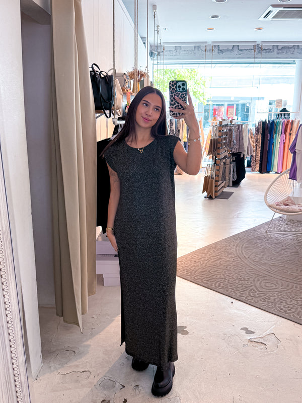 Maxikleid Glitzer mit Schlitz Braun
