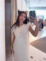 Maxikleid Glitzer mit Schlitz Beige
