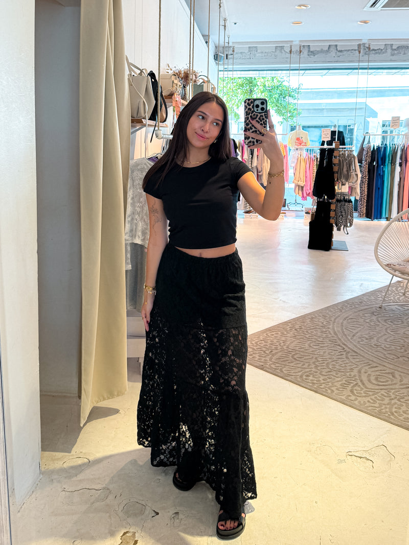 Maxirock mit Spitze Schwarz