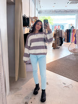Oversized Strickpullover Gestreift Taupe