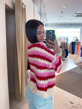 Lockere Strickjacke Gestreift Weinrot
