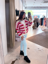 Lockere Strickjacke Gestreift Weinrot