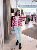 Lockere Strickjacke Gestreift Weinrot