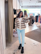 Lockere Strickjacke Gestreift Taupe