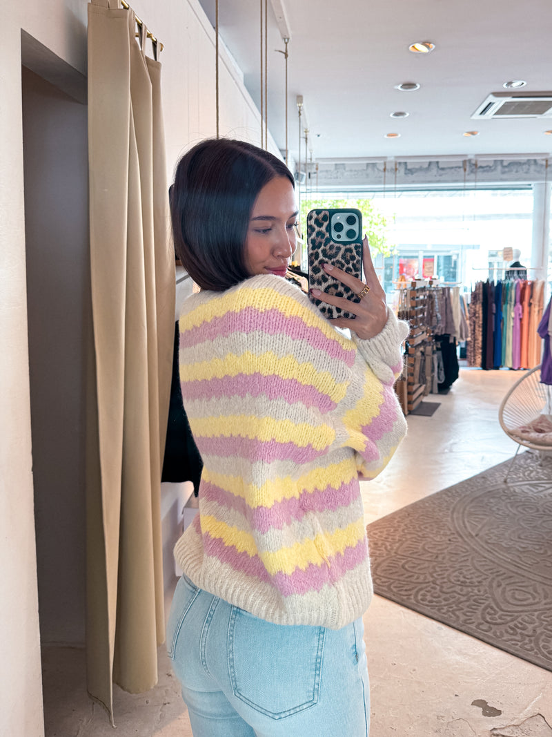 Lockere Strickjacke Gestreift Gelb