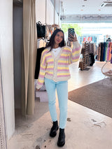 Lockere Strickjacke Gestreift Gelb