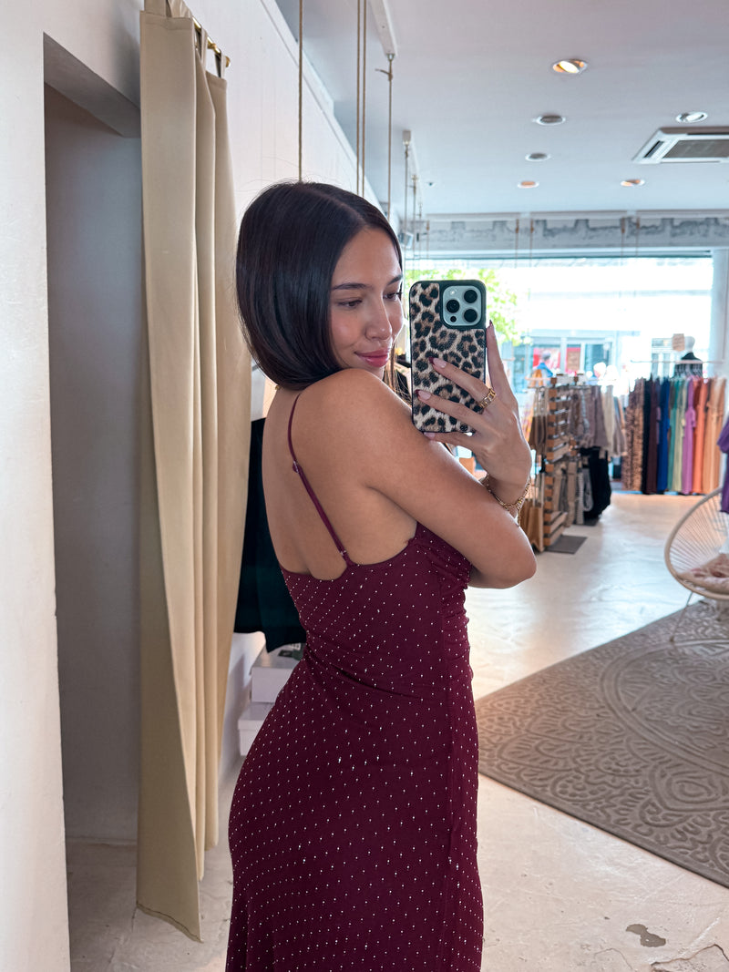 Kleid mit Steinchen Weinrot