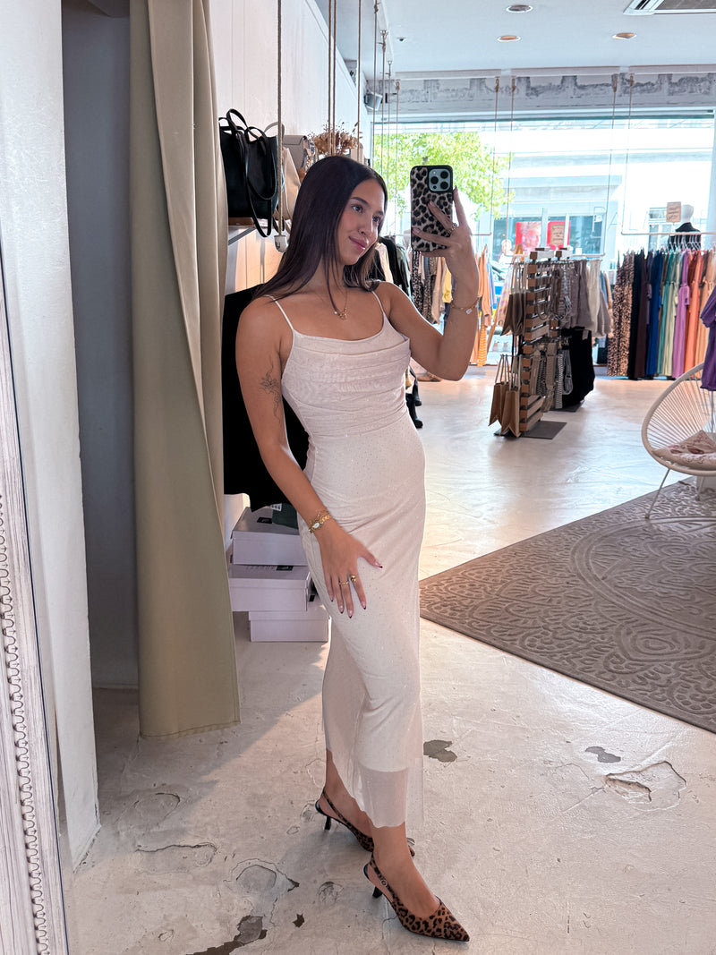 Kleid mit Steinchen Beige