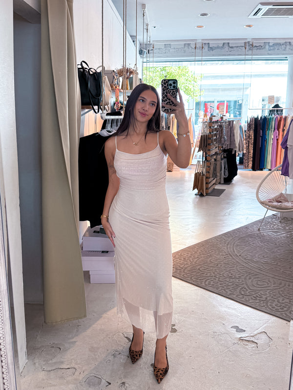 Kleid mit Steinchen Beige