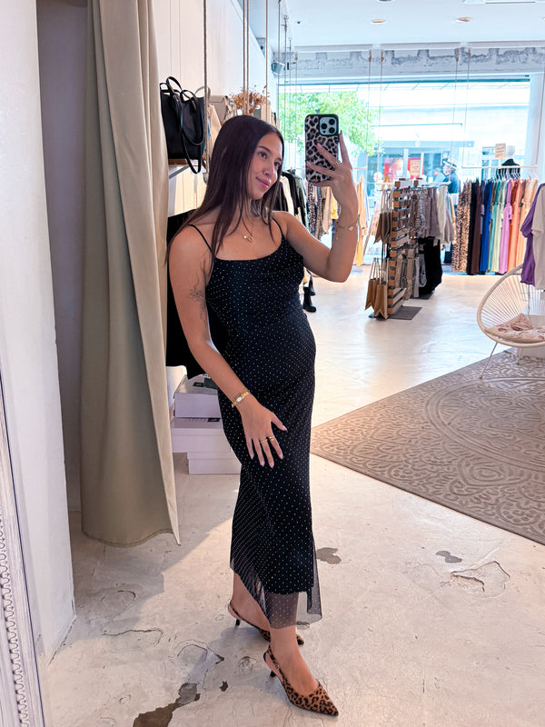 Kleid mit Steinchen Schwarz
