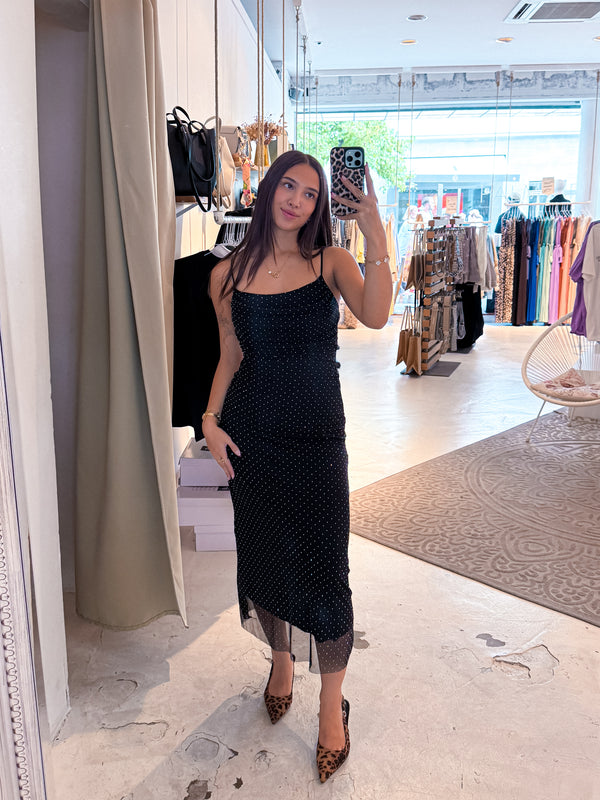 Kleid mit Steinchen Schwarz