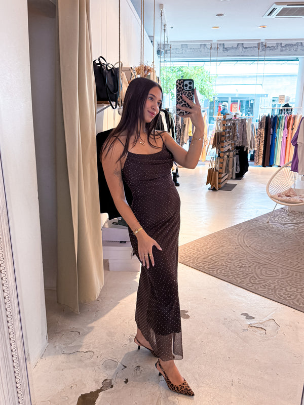 Kleid mit Steinchen Braun