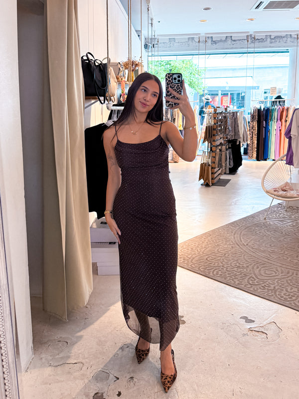 Kleid mit Steinchen Braun