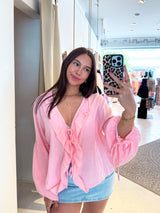 Bluse mit Rüschen Rosa