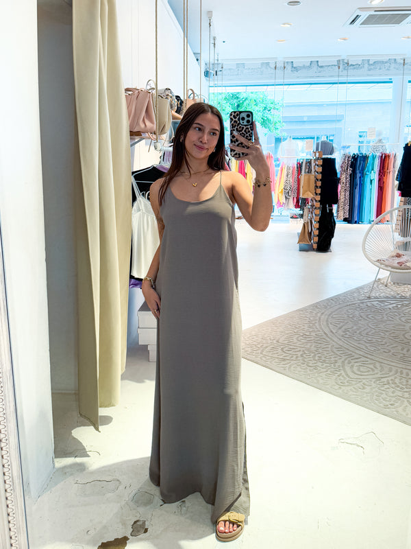 Maxikleid mit Spaghettiträgern Taupe