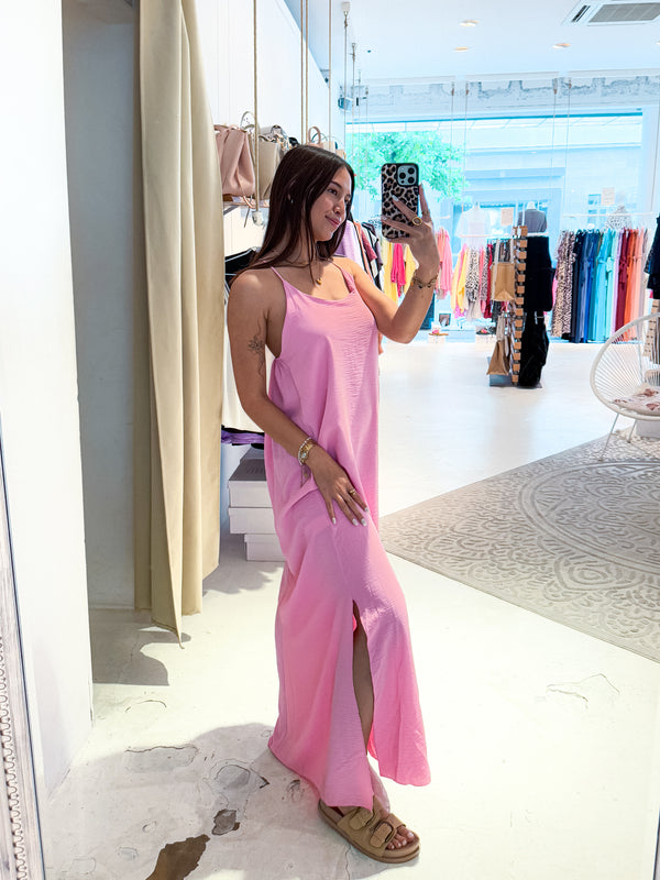 Maxikleid mit Spaghettiträgern Pink