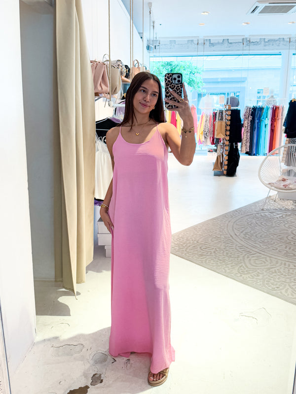 Maxikleid mit Spaghettiträgern Pink