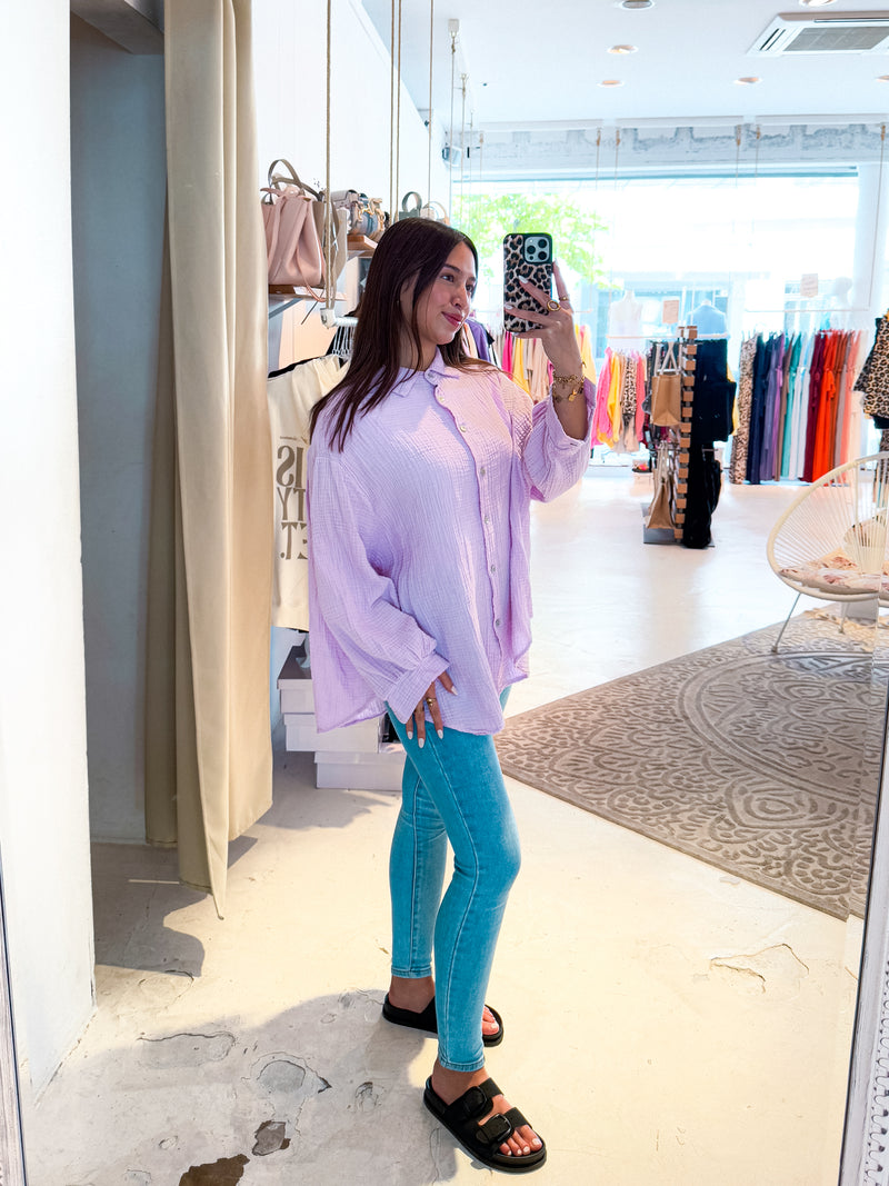 Kurze Waffle Bluse Flieder