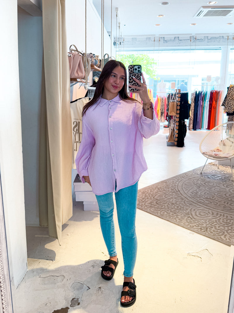 Kurze Waffle Bluse Flieder
