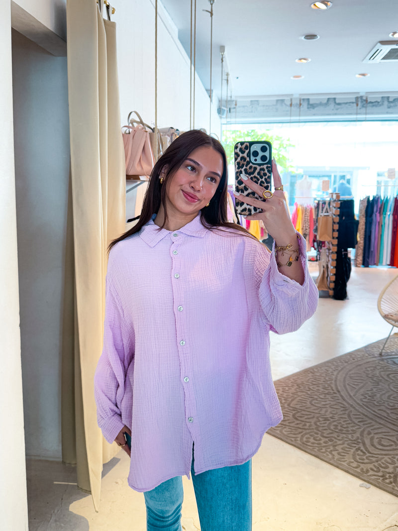 Kurze Waffle Bluse Flieder