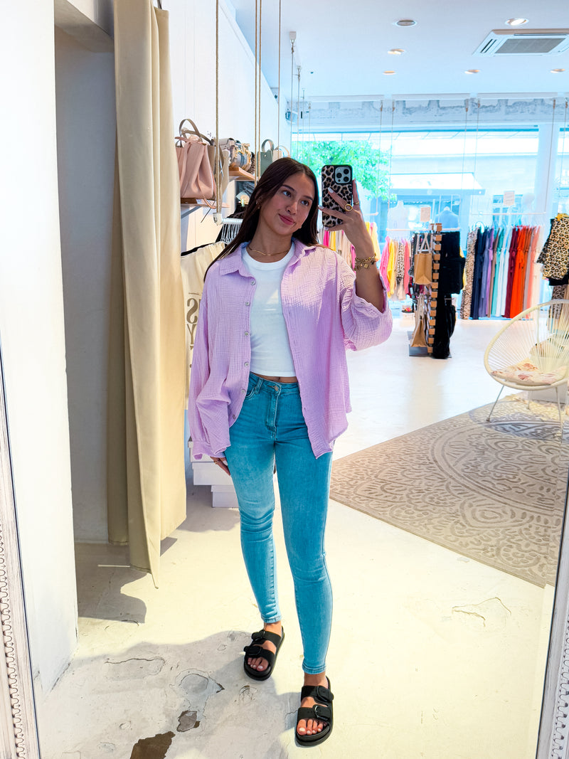 Kurze Waffle Bluse Flieder