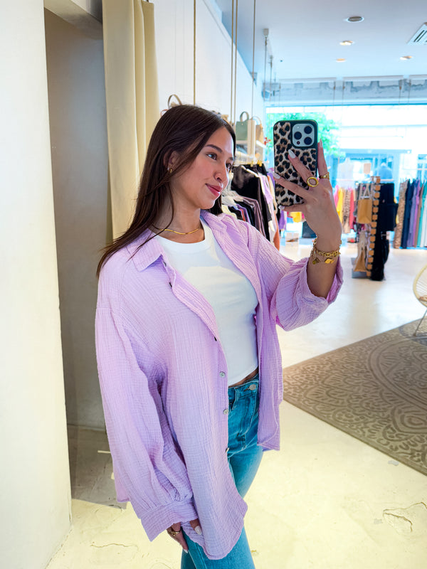Kurze Waffle Bluse Flieder