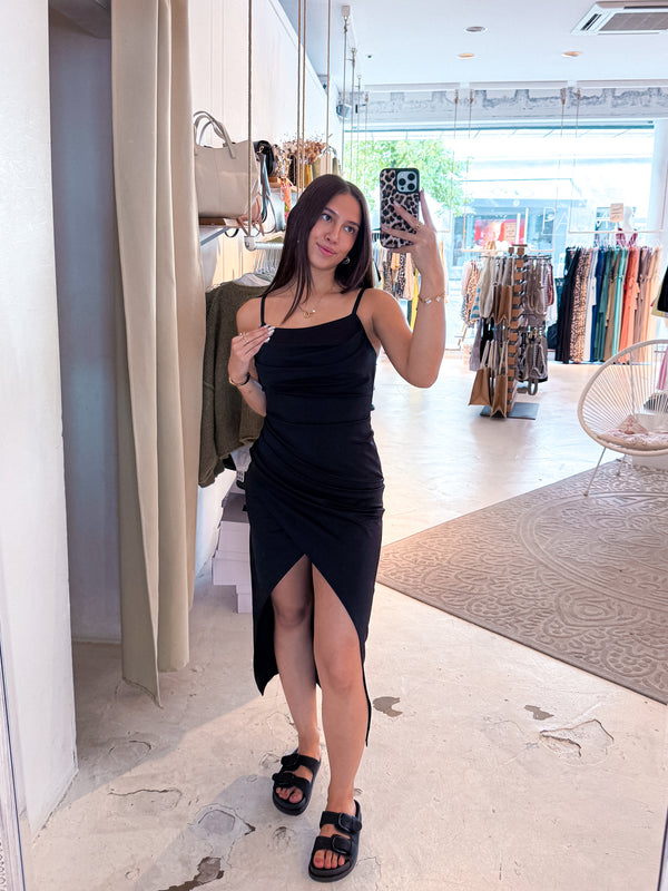 Kleid mit Schlitz Schwarz