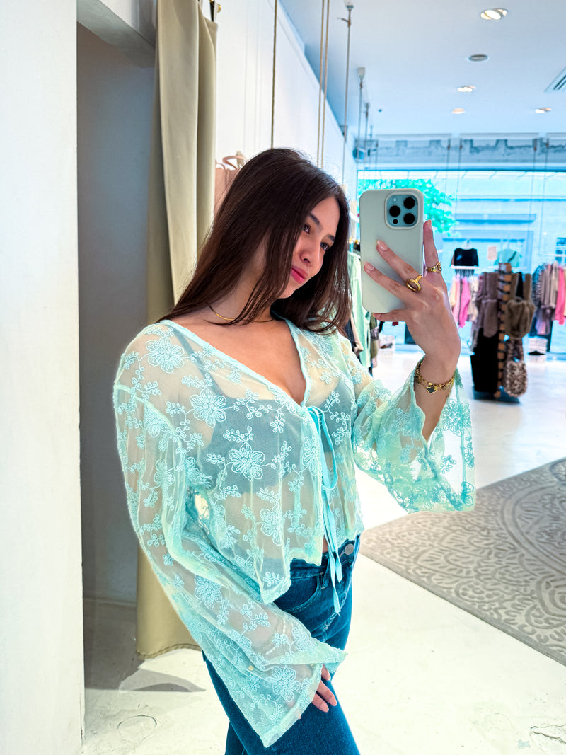 Langarm Spitzenbluse Mint