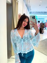Langarm Spitzenbluse Hellblau