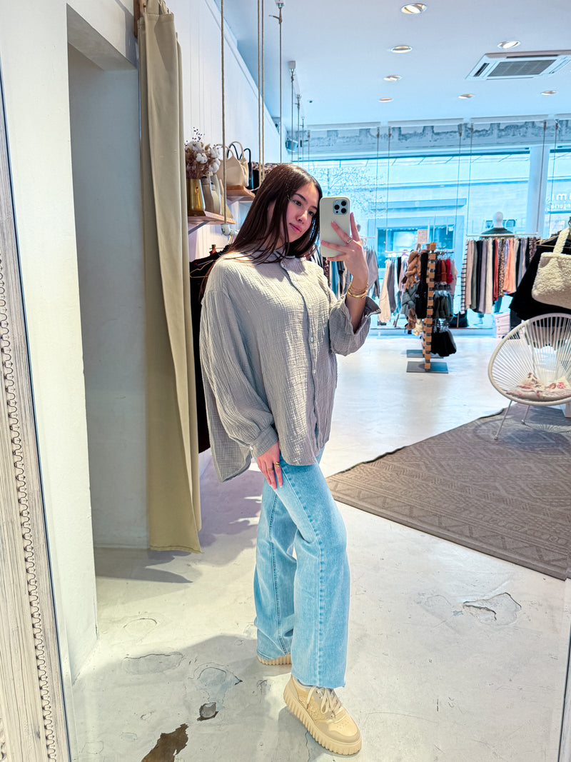 Kurze Waffle Bluse Taupe