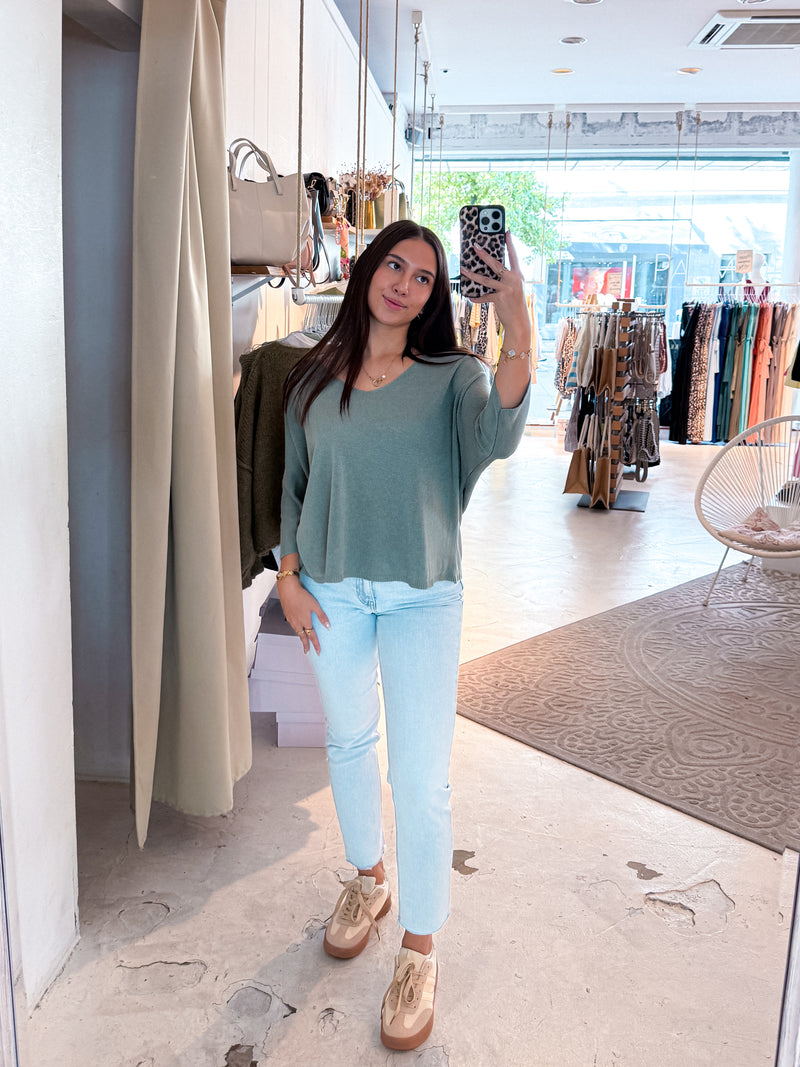 Dünner Strickpullover Olive