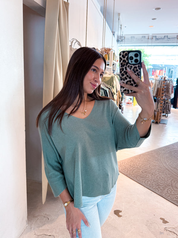 Dünner Strickpullover Olive