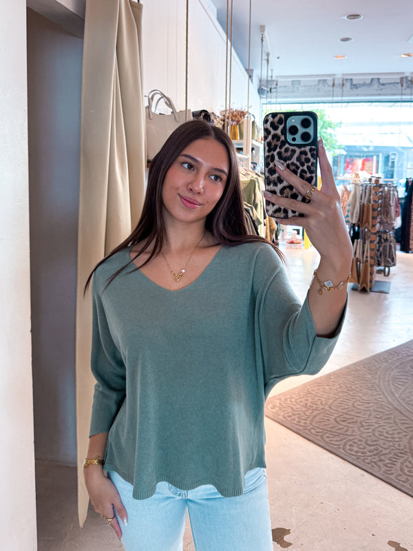 Dünner Strickpullover Olive