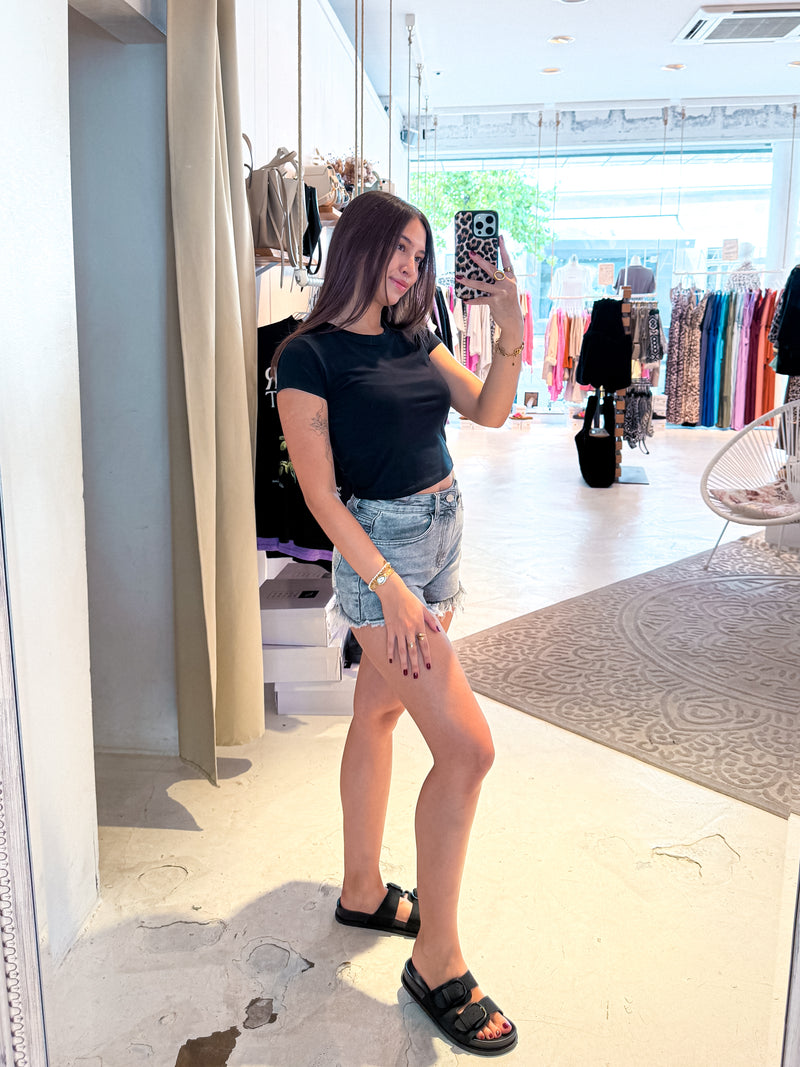 Jeans Short mit Glitzer Grau