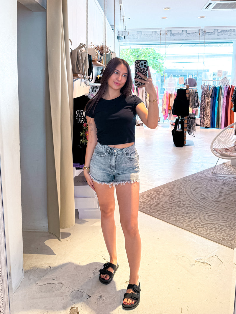 Jeans Short mit Glitzer Grau