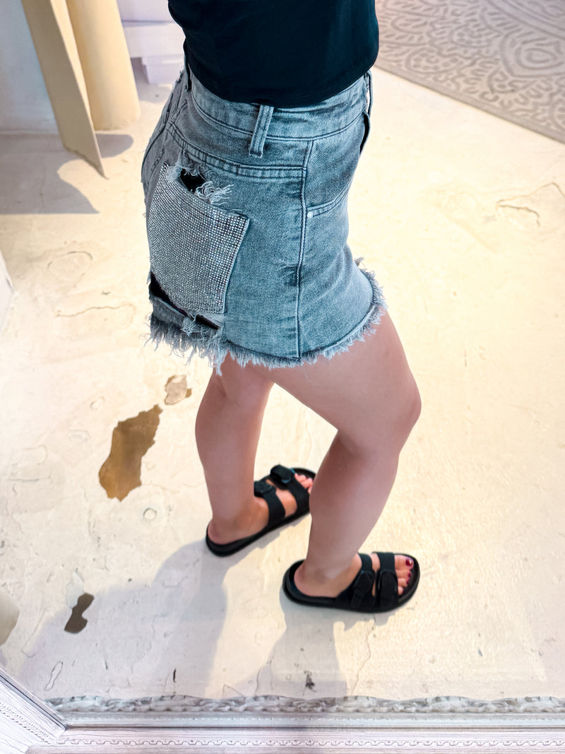 Jeans Short mit Glitzer Grau