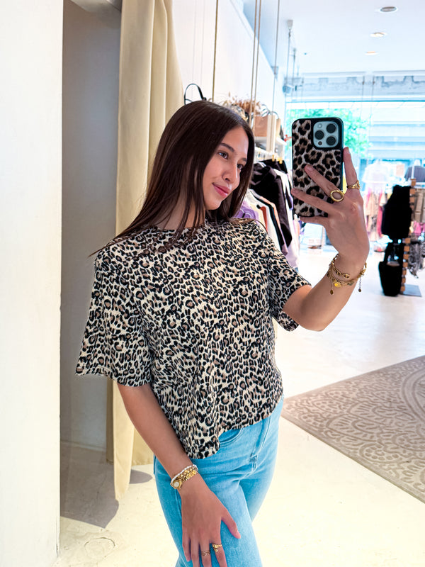 Crêpe Shirt mit Leomuster