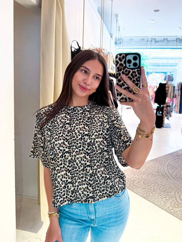 Crêpe Shirt mit Leomuster
