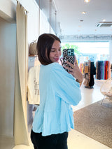 Waffle Bluse mit Schleifen Hellblau