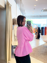 Waffle Bluse mit Schleifen Pink