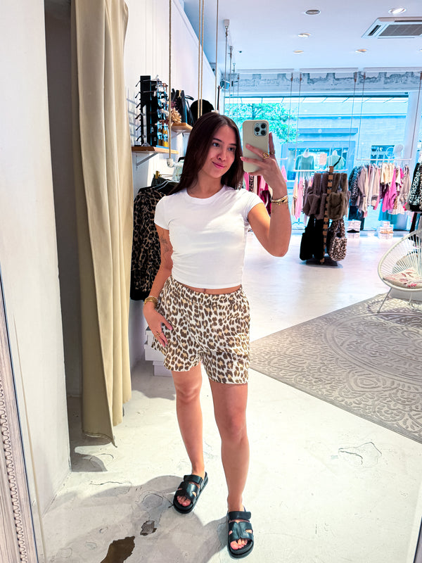 Waffle Short mit Leomuster Taupe