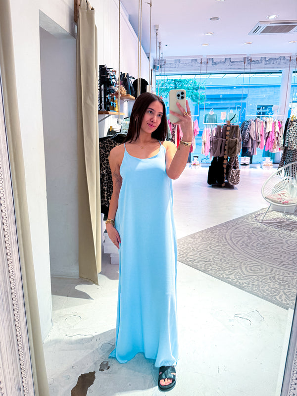 Maxikleid mit Spaghettiträgern Hellblau